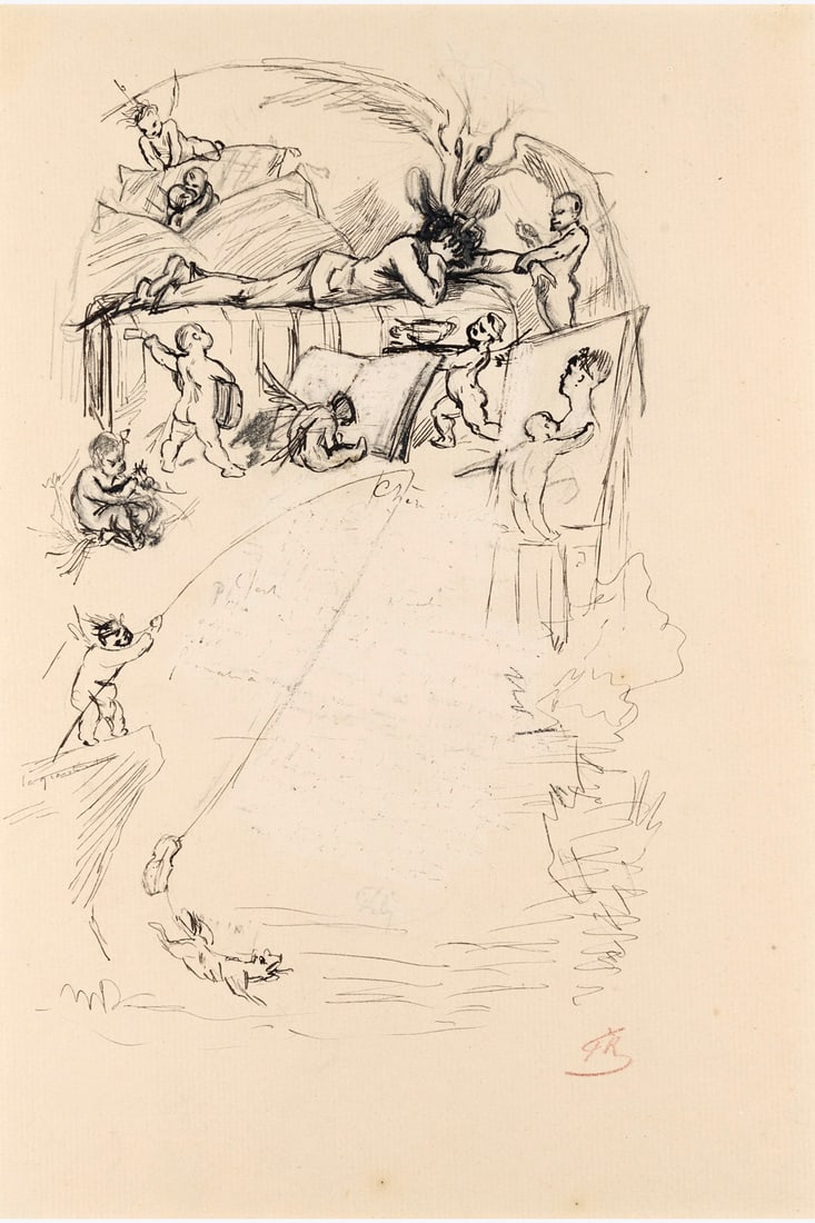 xx Félicien Rops (1833-1898) La migraine Indian ink and pencil on paper Signed lower right 25 x: xx Félicien Rops (1833-1898) La migraine Indian ink and pencil on paper Signed lower right 25 x 17 cm