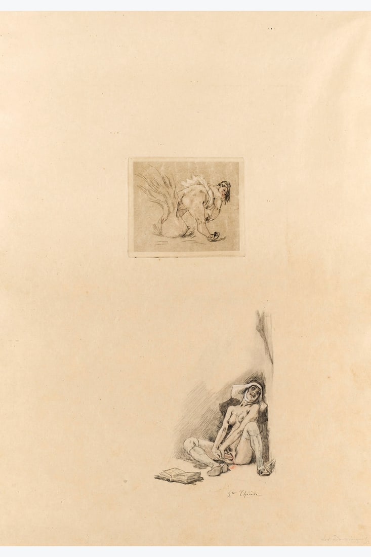 xx Félicien Rops (1833-1898) Ste Thérèse, Les Darwiniques Heliogravure, Indian ink on: xx Félicien Rops (1833-1898) Ste Thérèse, Les Darwiniques Heliogravure, Indian ink on paper and coloured pencil on paper Titled in the lower right-hand corner 49 x 34 cm