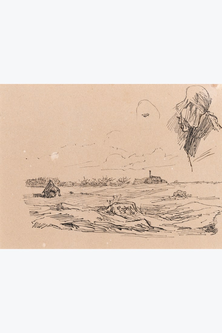 xx Félicien Rops (1833-1898) Petit paysage de Lodelinsart Indian ink on paper 13 x 17 cm (1 of 1)