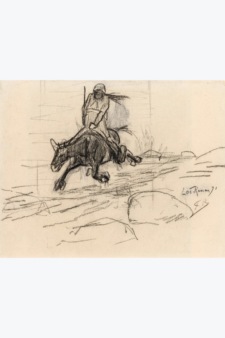 xx Félicien Rops (1833-1898) Paysan breton, 1871 Charcoal on paper Signed and annotated lower: xx Félicien Rops (1833-1898) Paysan breton, 1871 Charcoal on paper Signed and annotated lower right Charcoal drawing on the reverse 13 x 16 cm
