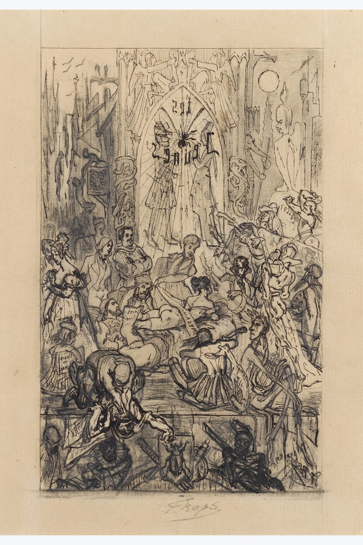 xx Félicien Rops (1833-1898) Les Jeunes France, 1866 Indian ink and pencil on paper Signed: xx Félicien Rops (1833-1898) Les Jeunes France, 1866 Indian ink and pencil on paper Signed lower centre 18.5 x 13 cm