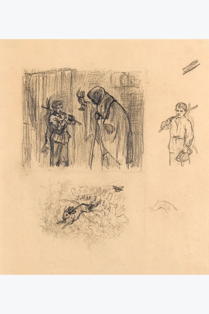 xx Félicien Rops (1833-1898) La Chasse au lièvre, 1875 Pencil on paper 19 x 17 cm: xx Félicien Rops (1833-1898) La Chasse au lièvre, 1875 Pencil on paper 19 x 17 cm