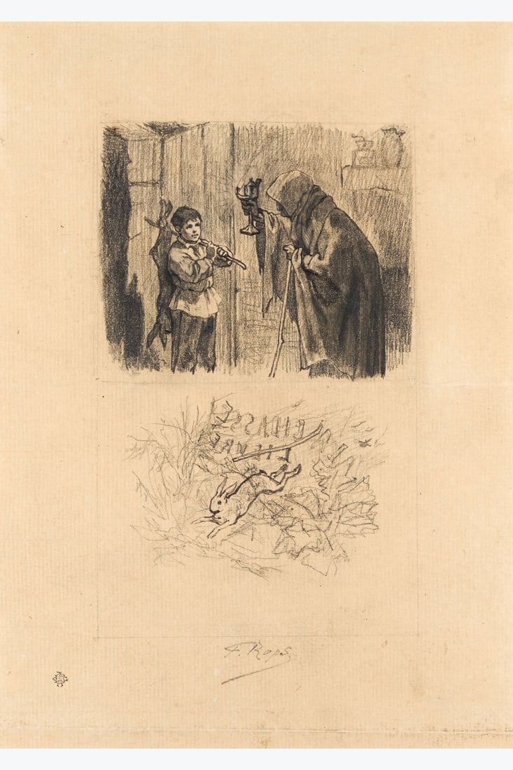 xx Félicien Rops (1833-1898) La Chasse au lièvre, 1875 Pencil on paper Signed lower centre: xx Félicien Rops (1833-1898) La Chasse au lièvre, 1875 Pencil on paper Signed lower centre 23 x 16 cm