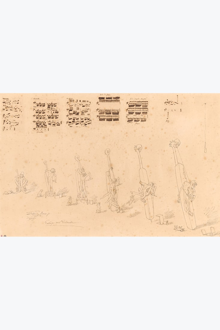 xx Félicien Rops (1833-1898) Fantaisie pour violoncelle, Bruges, 1871 Indian ink and brown ink (1 of 1)