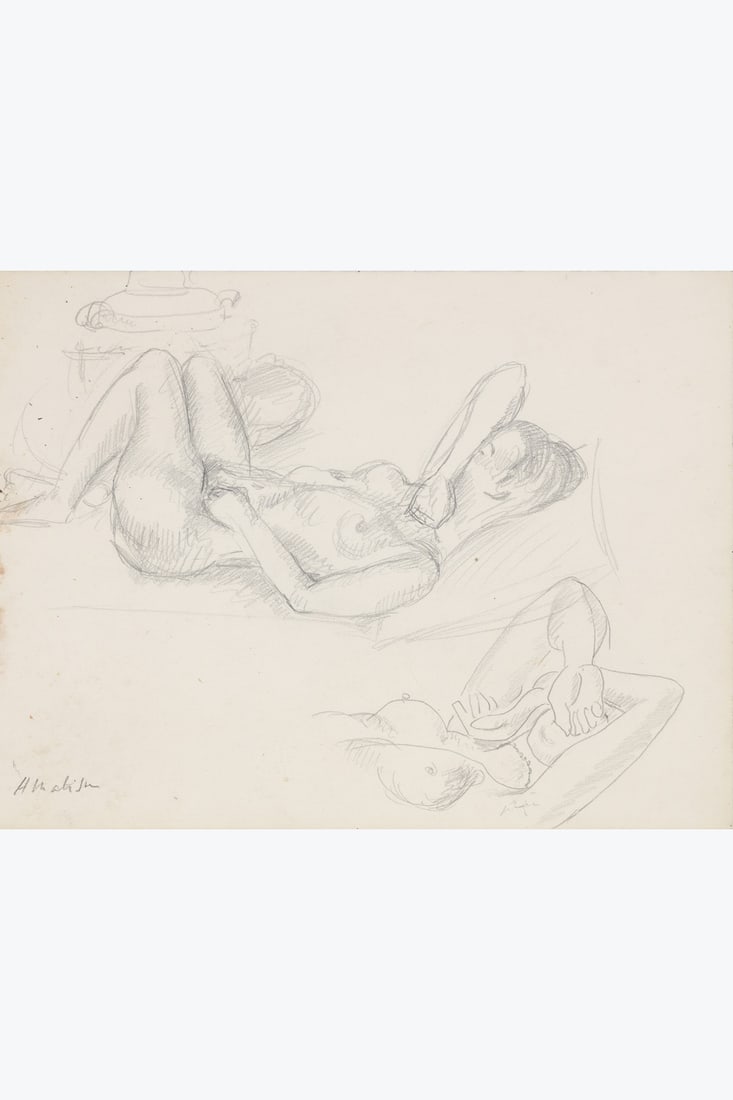 x Henri Matisse (1869-1954) Etude de nu, visage couvert, 1927 Pencil on paper Signed lower left 27 x: x Henri Matisse (1869-1954) Etude de nu, visage couvert, 1927 Pencil on paper Signed lower left 27 x 37 cm Provenance: Former collection of Pierre Matisse, New York Mrs Wanda de Guebriant has confirme