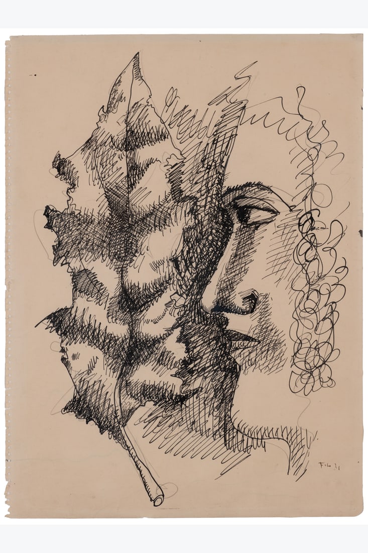 x Fernand Léger (1881-1955) Femme à la feuille, 1931 Indian ink and pencil on paper Signed: x Fernand Léger (1881-1955) Femme à la feuille, 1931 Indian ink and pencil on paper Signed with initials and dated lower right 36 x 26.5 cm Provenance: - Artist's studio - Julien Levy Galler