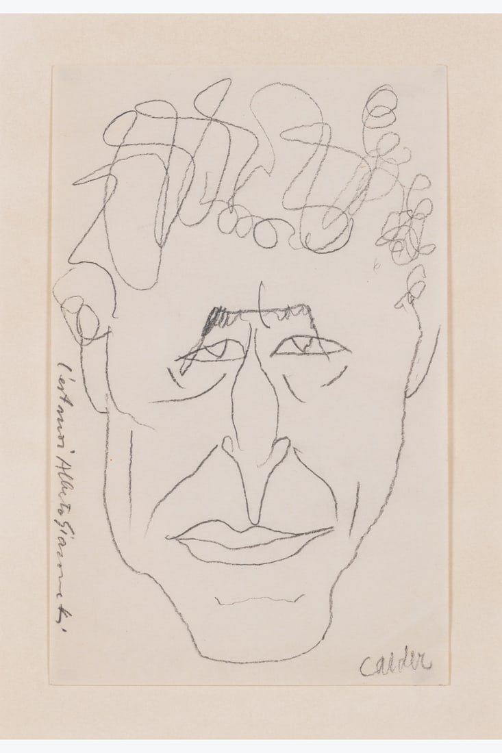 Alexander Calder (1898-1989) Portrait d'Alberto Giacometti Graphite on paper Signed lower right: Alexander Calder (1898-1989) Portrait d'Alberto Giacometti Graphite on paper Signed lower right Inscribed by Alberto Giacometti "This is me, Alberto Giacometti" along the left margin 20.5 x 13 cm Prov