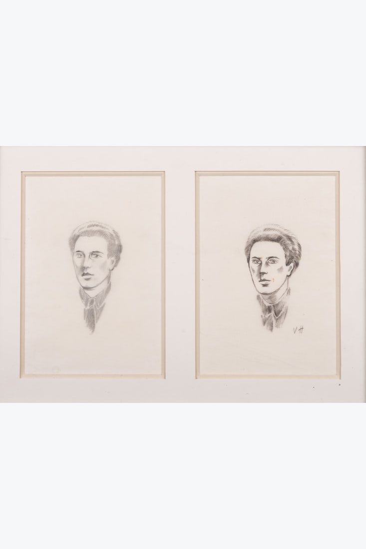 Valentine Hugo (1887-1968) Deux portraits d'André Breton Graphite and charcoal on tracing paper: Valentine Hugo (1887-1968) Deux portraits d'André Breton Graphite and charcoal on tracing paper Signed with a monogram in the lower right-hand corner of the right-hand work 17 x 11.5 cm (each) Pr