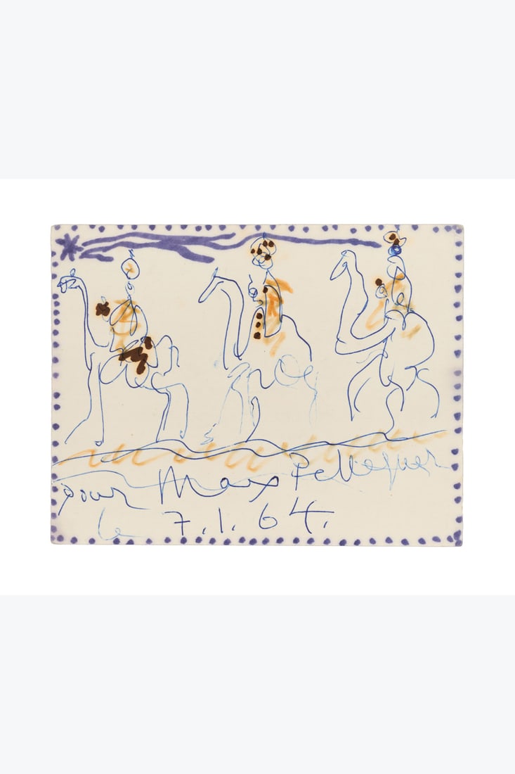 Pablo Picasso (1881-1973) Les Rois Mages, 1964 Full-page drawing in blue ballpoint pen enhanced with (1 of 1)