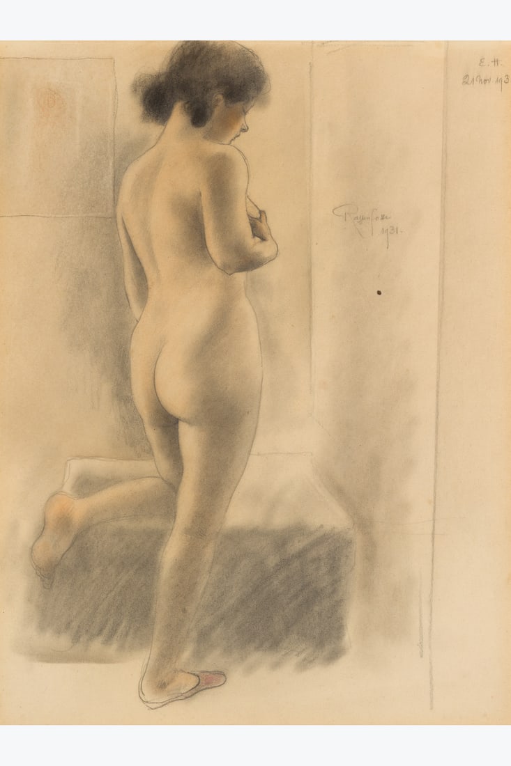 Armand Rassenfosse (1862-1934) Nude Woman from Behind, 1931 Graphite and colored pencil on paper (1 of 2)