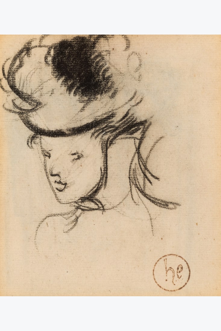 Henri Evenepoel (1872-1899) Woman in a Hat Charcoal on paper Monogram stamp in the lower right (1 of 1)
