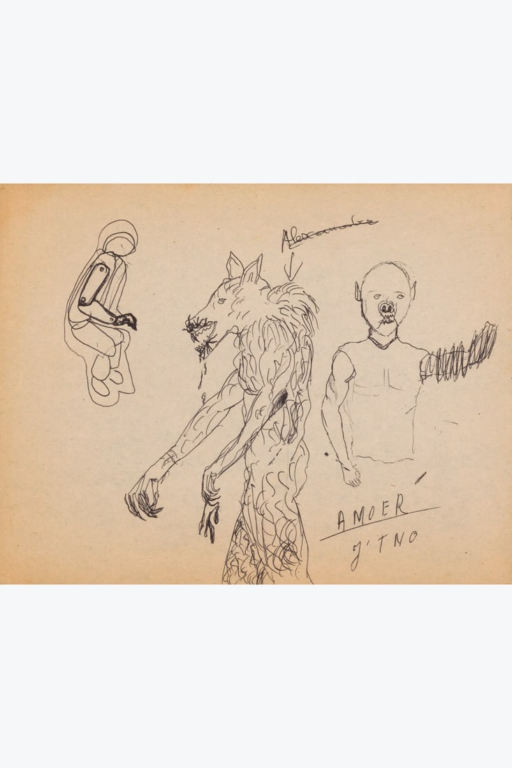 Stéphane Mandelbaum (1961–1986) Amoer j'tno Black pen on paper 21 x 27 cm Provenance:: Stéphane Mandelbaum (1961–1986) Amoer j'tno Black pen on paper 21 x 27 cm Provenance: Private collection