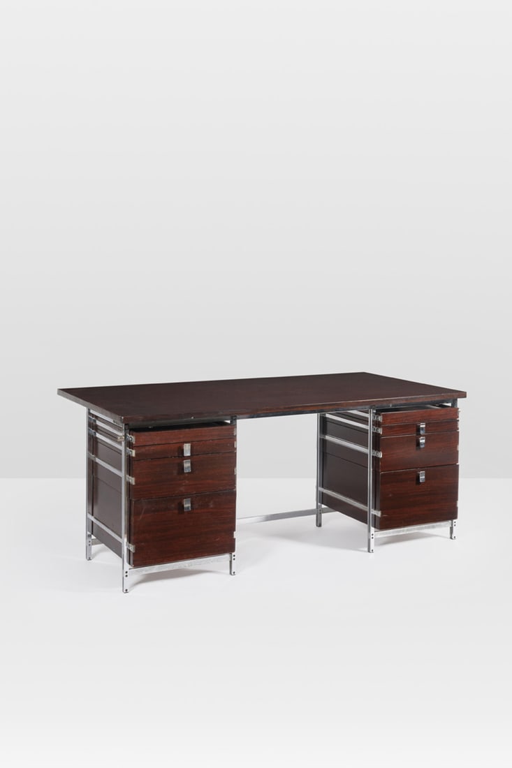 Jules Wabbes (1919-1974) Desk with double storage: Jules Wabbes (1919-1974) Desk with double storage Wood veneer and chromed steel Model created circa 1960 H 75 × L 180 × W 90 cm Bibliography: — M. Ferran-Wabbes, ‘Jules Wabbes,