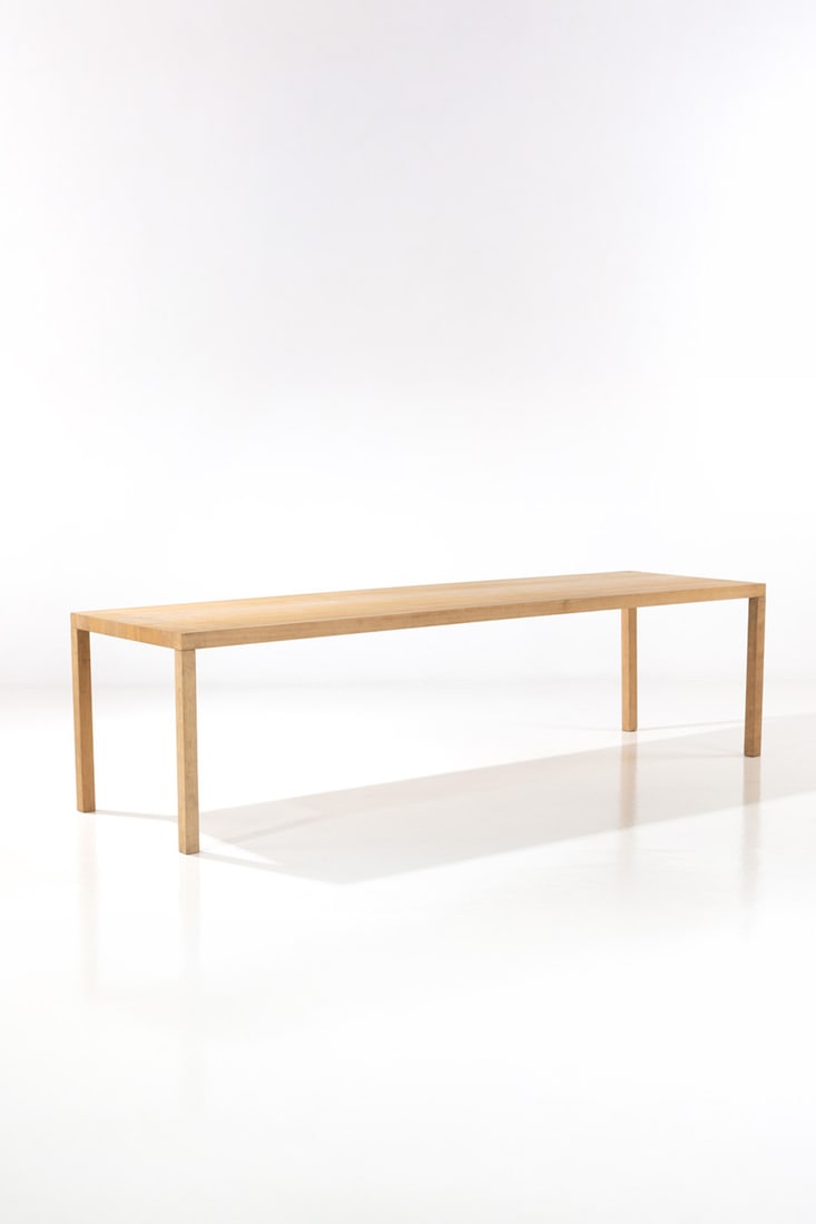 Maarten Van Severen (1956-2005) Table - Model 'T88W': Maarten Van Severen (1956-2005) Table - Model 'T88W' Oak Edited by Drafab Labeled 'Maarten van Severen T88W DRA-3126' Model created in 1988 H 73 × L 275 × W 82 cm Provenance: Private