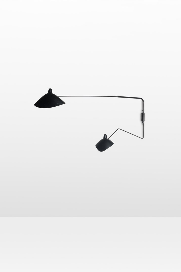 Serge Mouille (1922-1988) Sconce with two arms: Serge Mouille (1922-1988) Sconce with two arms Lacquered aluminum, lacquered steel and gilded brass Model created in 1954 H 59 × L 90/180 cm Bibliography: - P. E. Pralus, ‘Serge Mouille,
