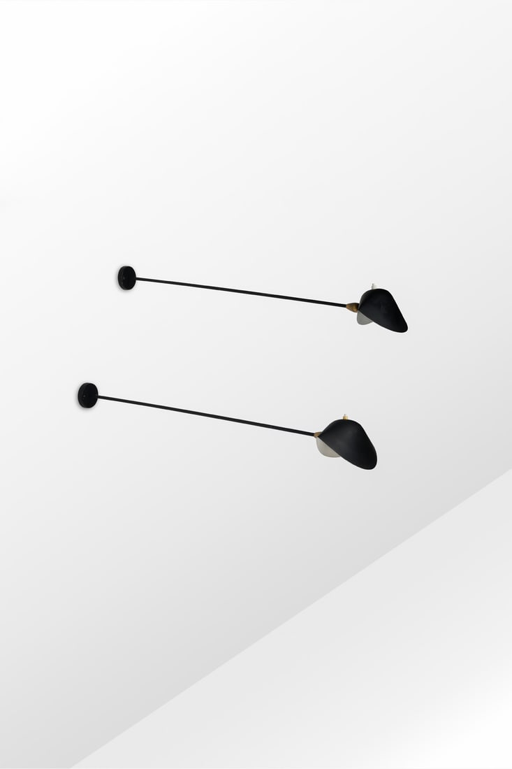 Serge Mouille (1922-1988) Pair of sconces: Serge Mouille (1922-1988) Pair of sconces Lacquered aluminum, lacquered steel and gilded brass Model created in 1953 L 102 cm