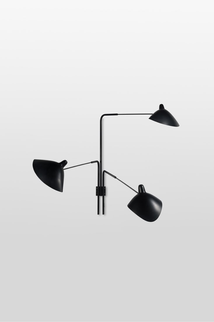 Serge Mouille (1922-1988) Sconce with three arms: Serge Mouille (1922-1988) Sconce with three arms Lacquered aluminum, lacquered steel and gilded brass Model created in 1958 H 108 × L 145/116/92 cm Bibliography: P. Favardin, ‘Les