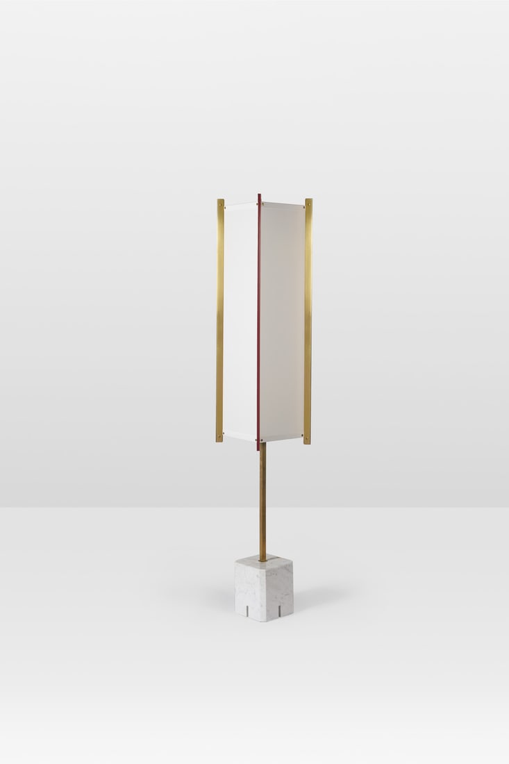 Ignazio Gardella (1905-1999) Floor lamp – Model no. LTE 12, ‘Prisma’: Ignazio Gardella (1905-1999) Floor lamp – Model no. LTE 12, ‘Prisma’ Brass, marble, metal and fabric Edited by Azucena Model created circa 1960 H 183 × L 30 × W 30 cm