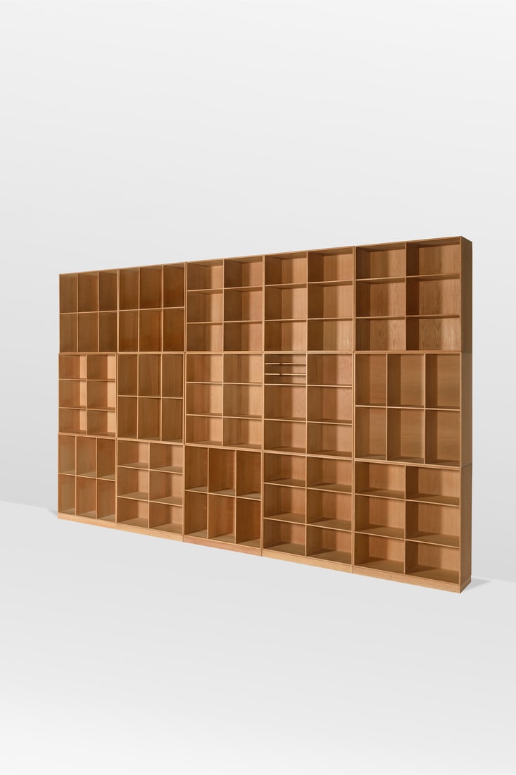 Mogens Koch (1898-1992): Mogens Koch (1898-1992) Set of fifteen shelves and five bases Oak Edited by Rud Rasmussen Manufacturer’s label on the back of each element Models created in the 1950s One element: H 76 × L