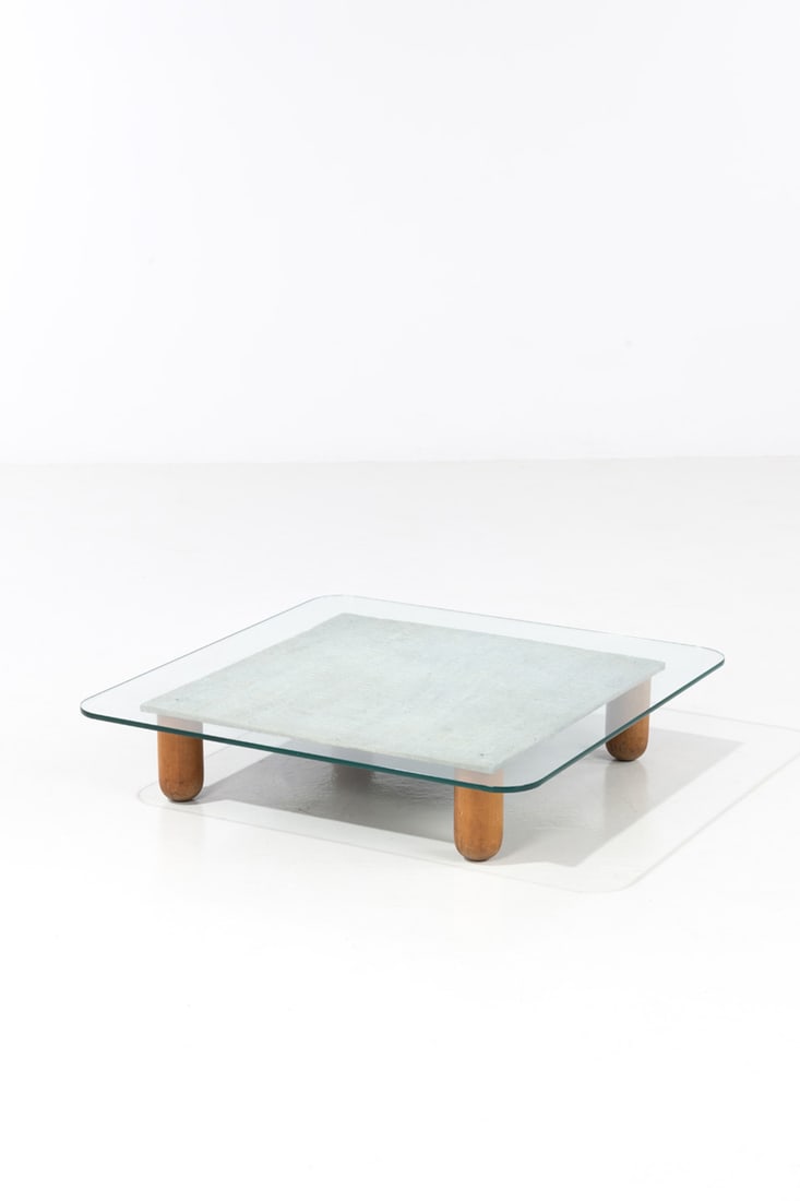 Renzo Burchiellaro (1933-2017) Coffee table: Renzo Burchiellaro (1933-2017) Coffee table Cast aluminum and glass Model created circa 1970 H 21 × L 100 × W 100 cm