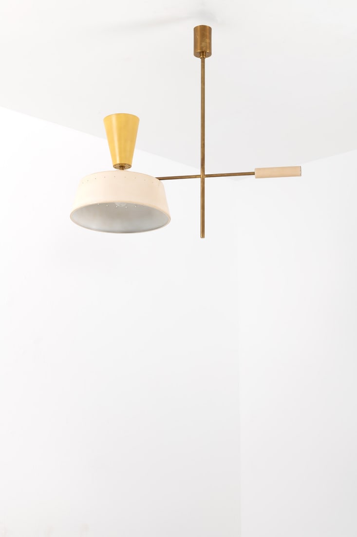 Stilnovo (Edited by, 20th c.) Suspension: Stilnovo (Edited by, 20th c.) Suspension Brass and lacquered metal Edited by Stilnovo Manufacturer’s label Model created circa 1960 H 70 × Ø 54 cm