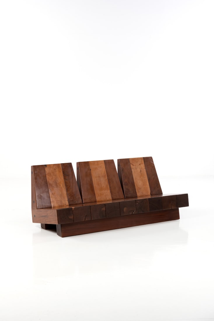 Zanini de Zanine (Born 1978) Three-seater sofa – Unique piece: Zanini de Zanine (Born 1978) Three-seater sofa – Unique piece Caviuna and peroba wood Signed, dated and numbered 1/1 Model created in 2014 H 71 × L 178 × W 70 cm