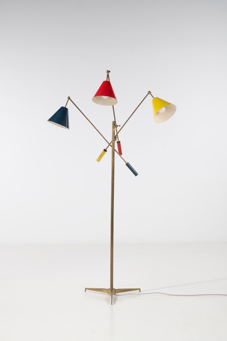 Angelo Lelii (1915-1987) Floor lamp, ‘Triennale’ model: Angelo Lelii (1915-1987) Floor lamp, ‘Triennale’ model Lacquered metal and brass Edited by Arredoluce Arredoluce monogram Model created circa 1960 H 200 × L 100 × W 85 cm