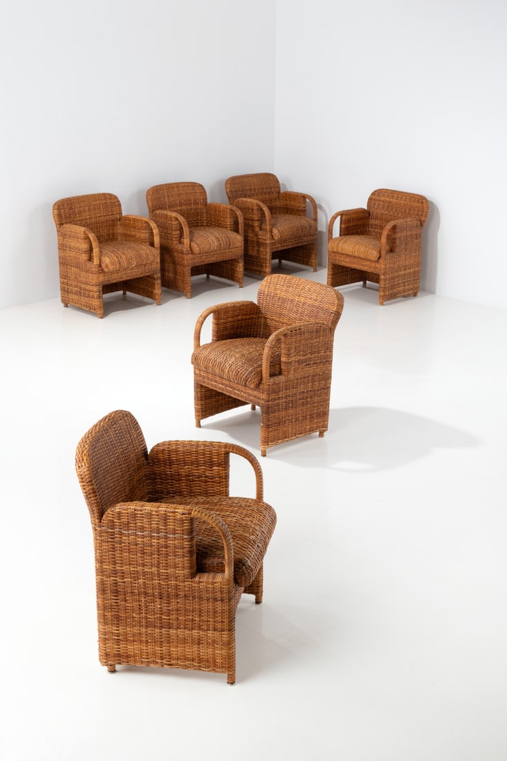 Gae Aulenti (1927-2012) Set of six armchairs - 'Tlinkit' Model Rattan (1 of 1)