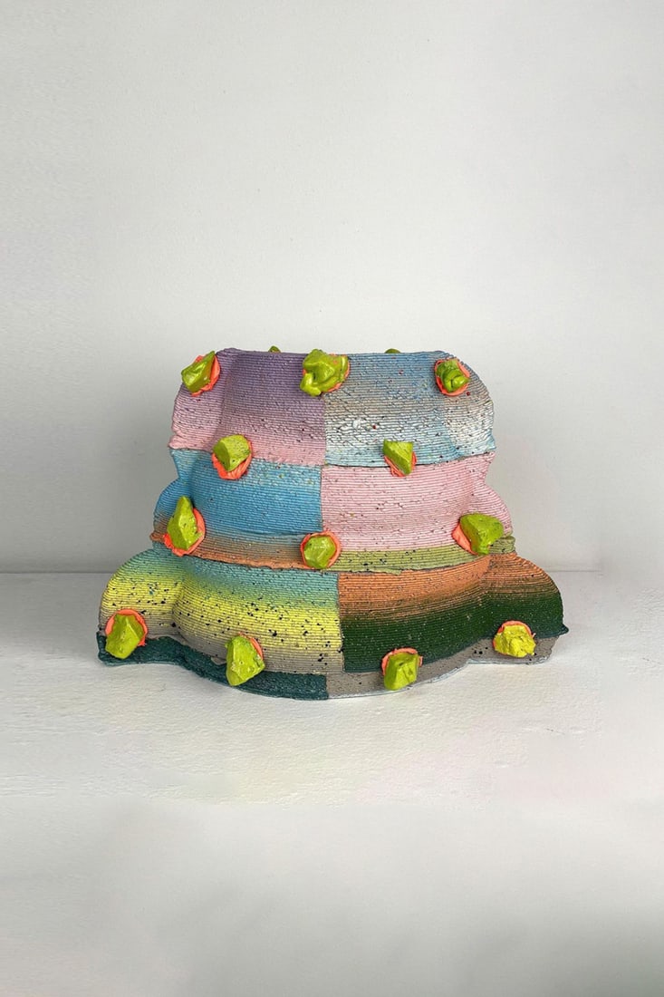 xx Jolie Ngo (born 1996) Patch Work Vessel: xx Jolie Ngo (born 1996) Patch Work Vessel 3D printed color porcelain, Egyptian paste, epoxy Model created in 2021 H 25,4 x L 30,5 x P 12,7 cm