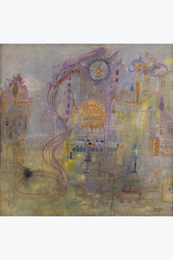 Unica Zurn (1916-1970) Untitled, 1956 Oil on hardboard (masonite) Signed, dated, and inscribed with: Unica Zurn (1916-1970) Untitled, 1956 Oil on hardboard (masonite) Signed, dated, and inscribed with location lower right 50 x 49.5 cm Provenance: Paul and Jacqueline Canfrère Collection
