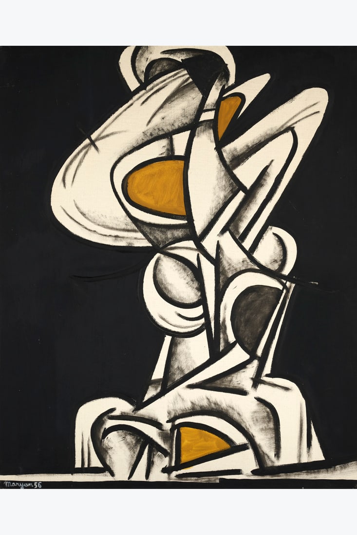 Maryan S: Maryan S. Maryan (1927-1977) Personnage (fond bleu), 1956 Oil on canvas Signed and dated lower left Titled on the reverse on the stretcher 100 x 81 cm Provenance: - Galerie Ariel, Paris, no. 946 -