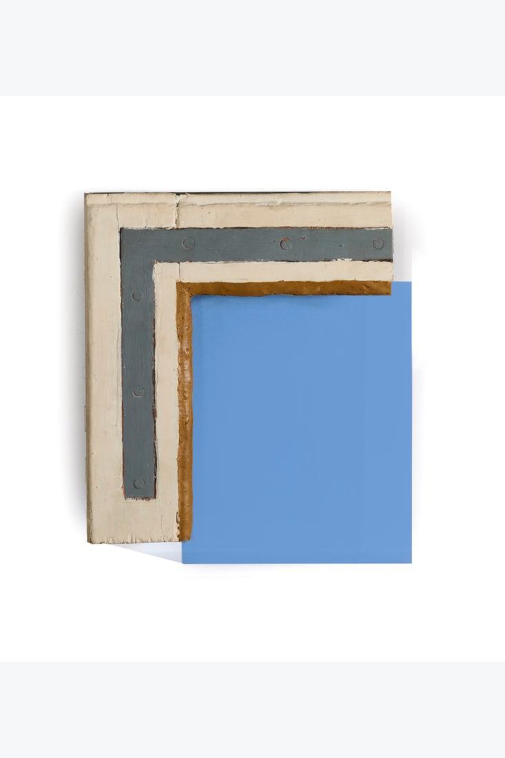 Pierre Buraglio (born 1939) Fenêtre (équerre), 1987 Glass and painted wooden window corner: Pierre Buraglio (born 1939) Fenêtre (équerre), 1987 Glass and painted wooden window corner Signed, dated and annotated on the reverse 26 x 23.5 x 4 cm Provenance: - Galerie Jean Fournier, Pa