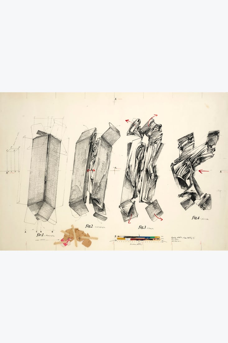 Vladimir Velickovic (1935-2019) Four states of a box /II, 18 June 1972 Mixed media (Indian ink, red (1 of 1)