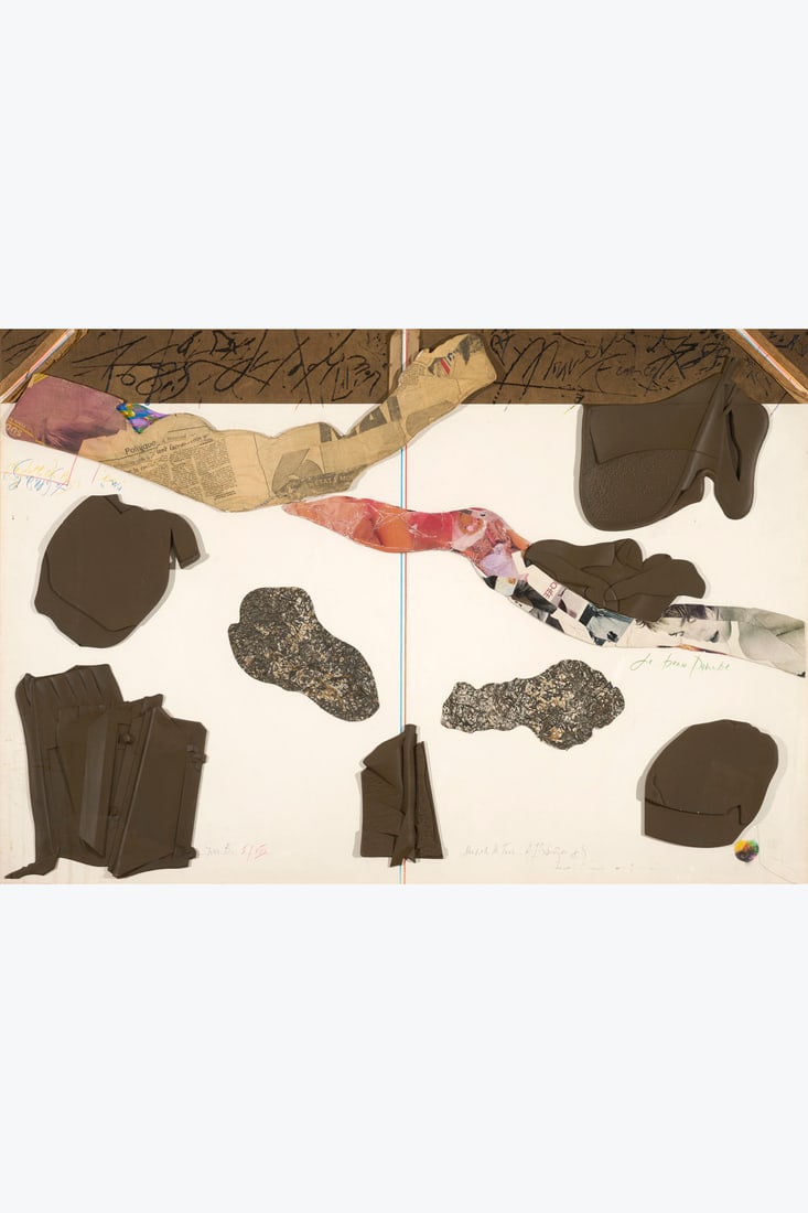 Hervé Télémaque (1937-2022) Nouvelles de France, Series B, 1989 Silkscreen print and: Hervé Télémaque (1937-2022) Nouvelles de France, Series B, 1989 Silkscreen print and collage on Arches vellum paper comprising moulded polyurethane elements, newspapers, wood fibres lam