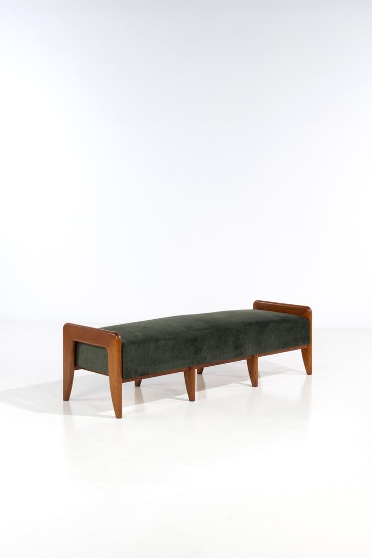 Gio Ponti (1891-1979) Bench: Gio Ponti (1891-1979)BenchChestnut and fabricEdited by Casa e GiardinoModel created in the 1930s-1940sH 54 × L 190 × W 64 cmExpertise conducted by the Gio Ponti Archives.