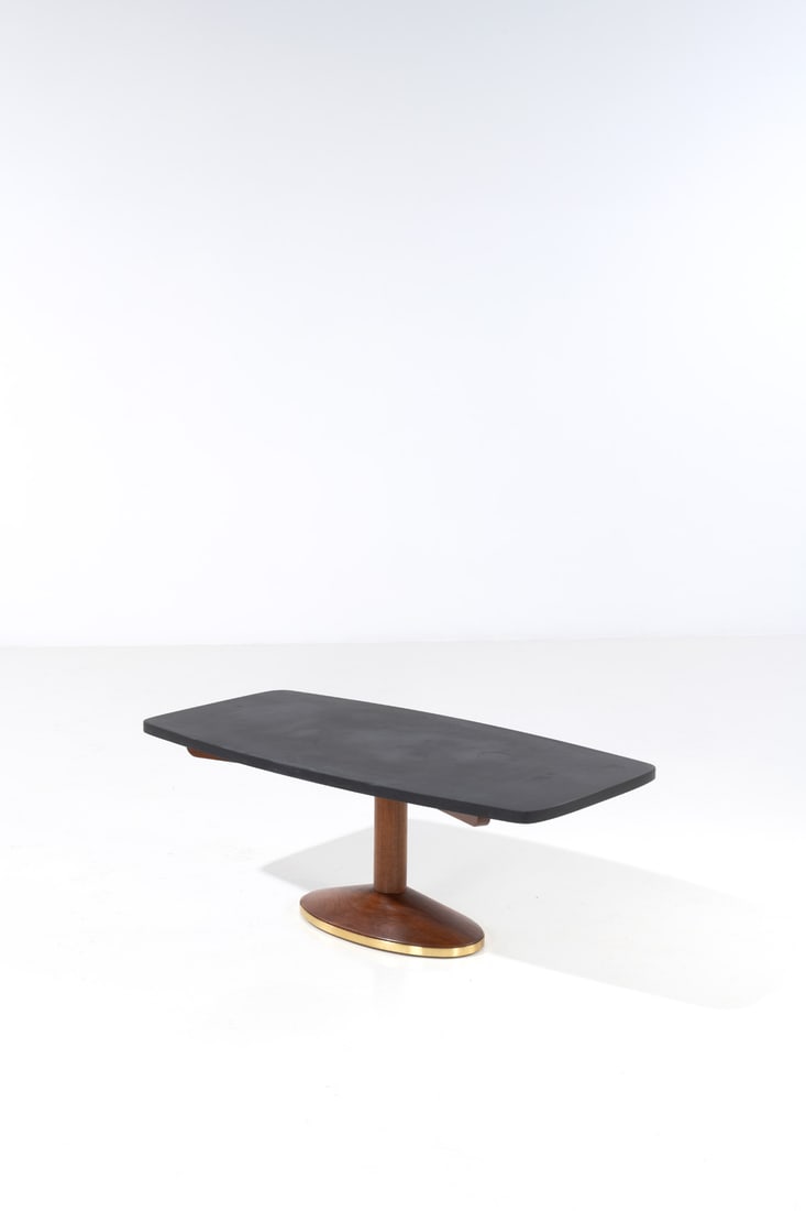 Luigi Caccia Dominioni (1913-2016) Coffee table - Model T7: Luigi Caccia Dominioni (1913-2016)Coffee table - Model T7Walnut, brass and slateEdited by AzucenaModel created circa 1955H 44 × L 120 × W 60 cm
