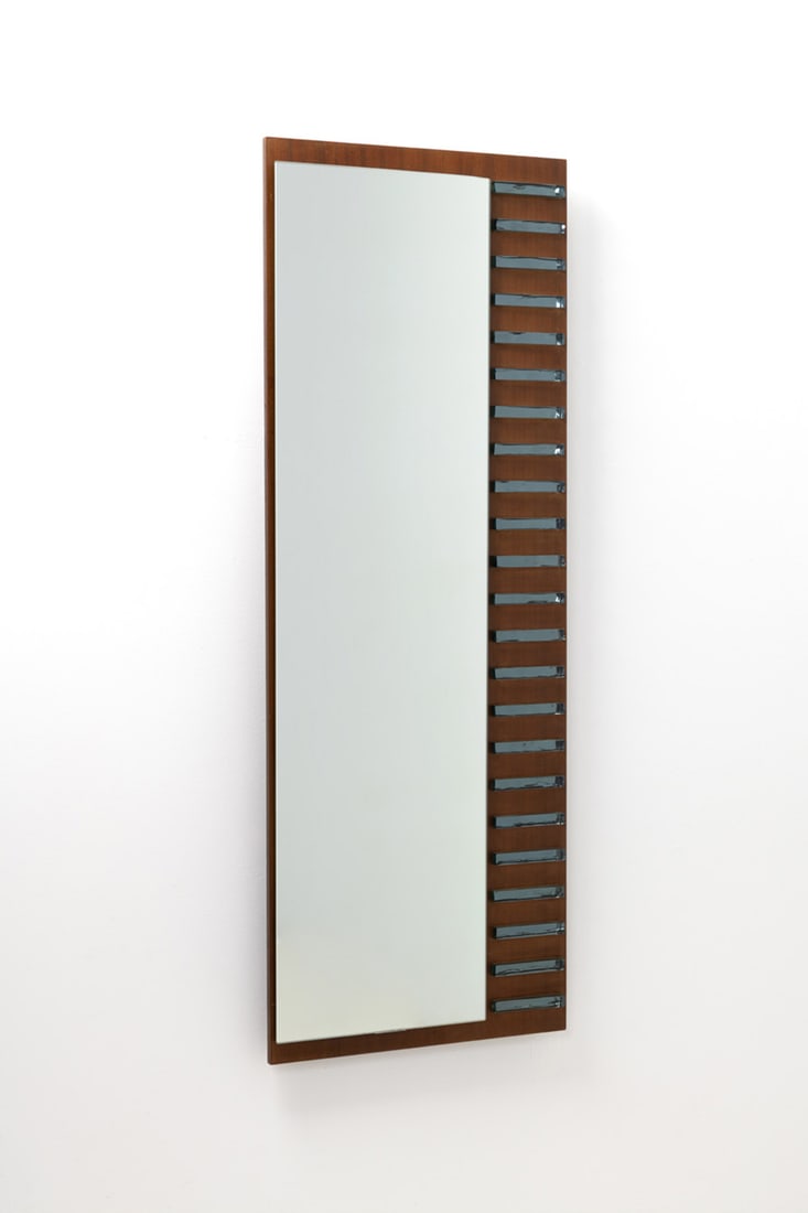 Max Ingrand (1908-1969) Mirror - Model 2304: Max Ingrand (1908-1969)Mirror - Model 2304Mirror, walnut and cut glassEdited by Fontana ArteModel created circa 1960H 145 × L 53 × W 10,5 cmBibliography:- Catalogue Fontana Arte no. 6,