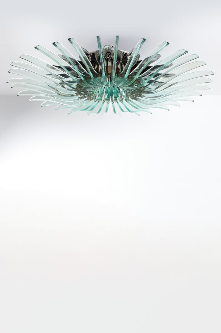 Max Ingrand (1908-1969) Ceiling lamp: Max Ingrand (1908-1969)Ceiling lampMetal, brass and glassEdition Fontana ArteModel created circa 1958D 160 cmNote: Model exhibited during the BrusselsInternational Exhibition of 1958Bibliography:- F.