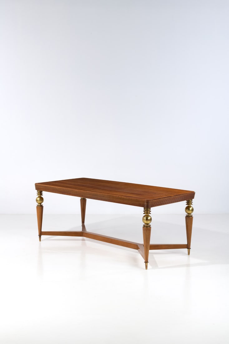 Gio Ponti (1891-1979) Large dining table: Gio Ponti (1891-1979)Large dining tableWalnut and brassModel created circa 1930H 81 × L 200,5 × W 96 cmExpertise conducted by the Gio Ponti Archives.
