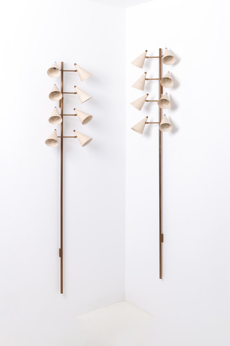 Stilnovo (edited by, 20th c.) Pair of sconces: Stilnovo (edited by, 20th c.)Pair of sconcesPainted aluminum and brassEdited by StilnovoModel created in the 1950sH 201 × L 45,5 × W 22 cm