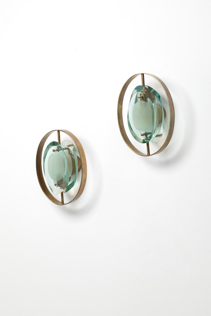 Max Ingrand (1908-1969) Pair of sconces - Model 2240, 'Micro': Max Ingrand (1908-1969)Pair of sconces - Model 2240, 'Micro'Brass, glass and frosted glassEdited by Fontana ArteModel created circa 1960H 29 × L 21,4 × W 14 cmBibliography: P. -E.