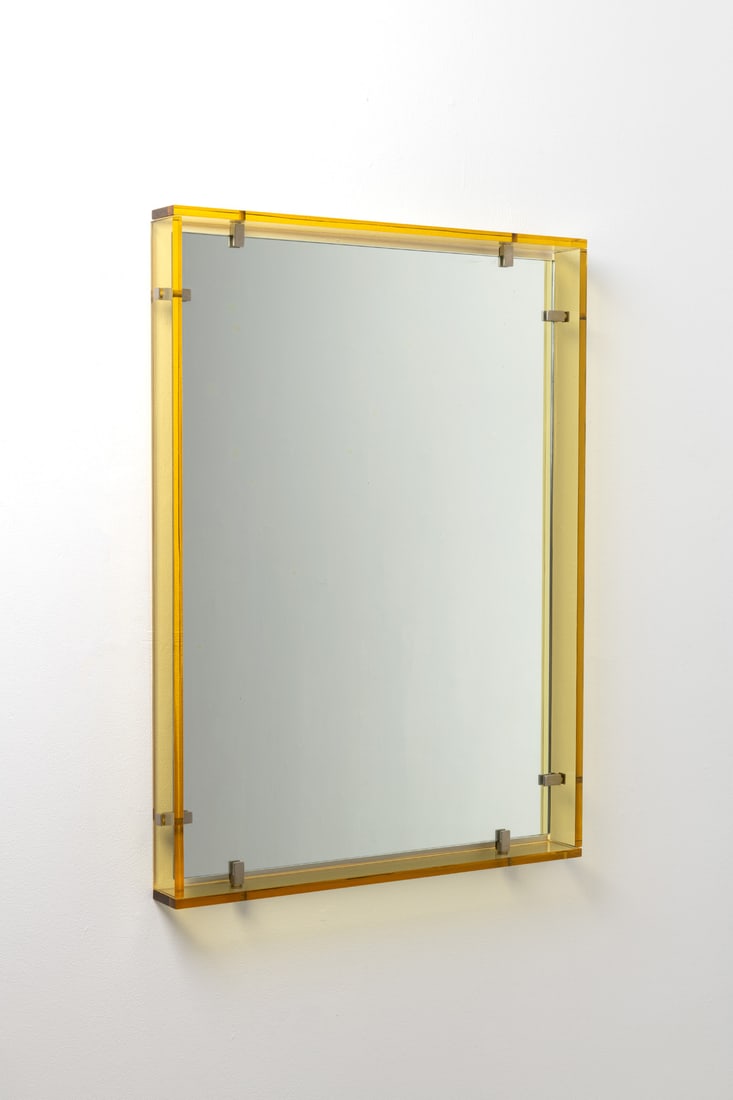 Fontana Arte (edited by, 20th c.) Mirror - Model 2014: Fontana Arte (edited by, 20th c.)Mirror - Model 2014Glass, stained glass and metalModel created circa 1966H 81 × L 59 × W 6 cmBibliography: Quaderni Vitrum no. 8, 'Specchiere especchi', Ed. 