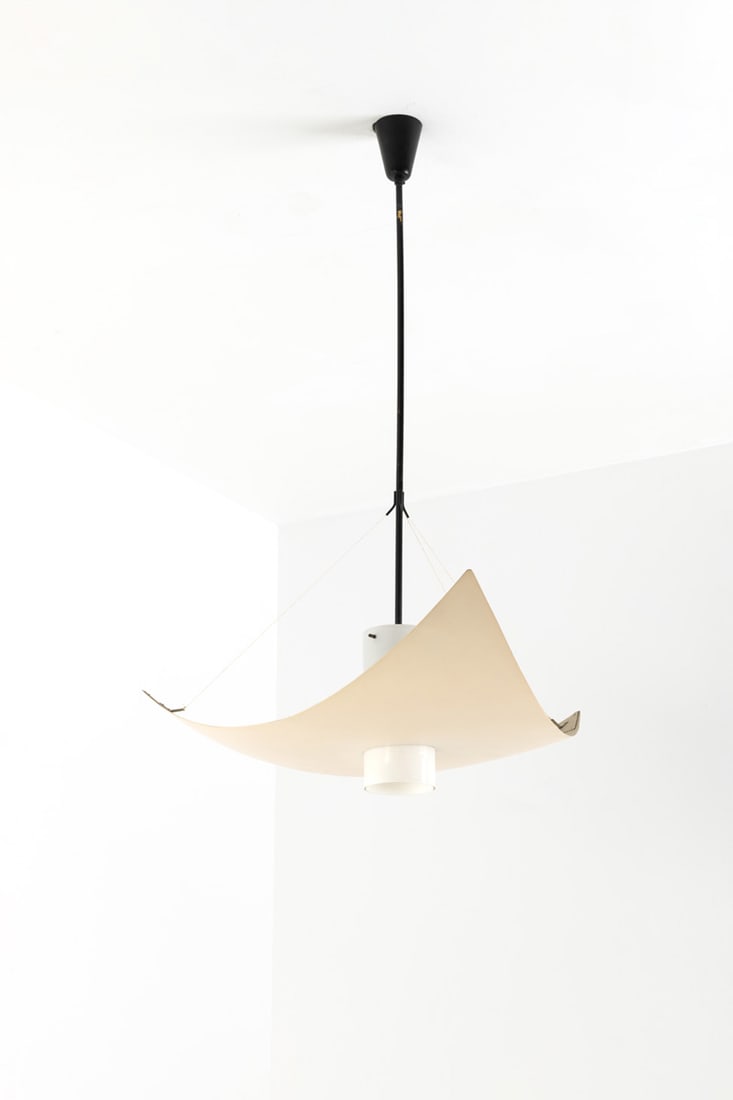 Angelo Lelii (1915-1987) Suspension: Angelo Lelii (1915-1987)SuspensionAluminum, brass, glass and nylon threadEdited by ArredoluceModel created circa 1954H 105 × Ø 60 cmBibliography: A. Pansera, A. Padoan, A.Palmaghini,