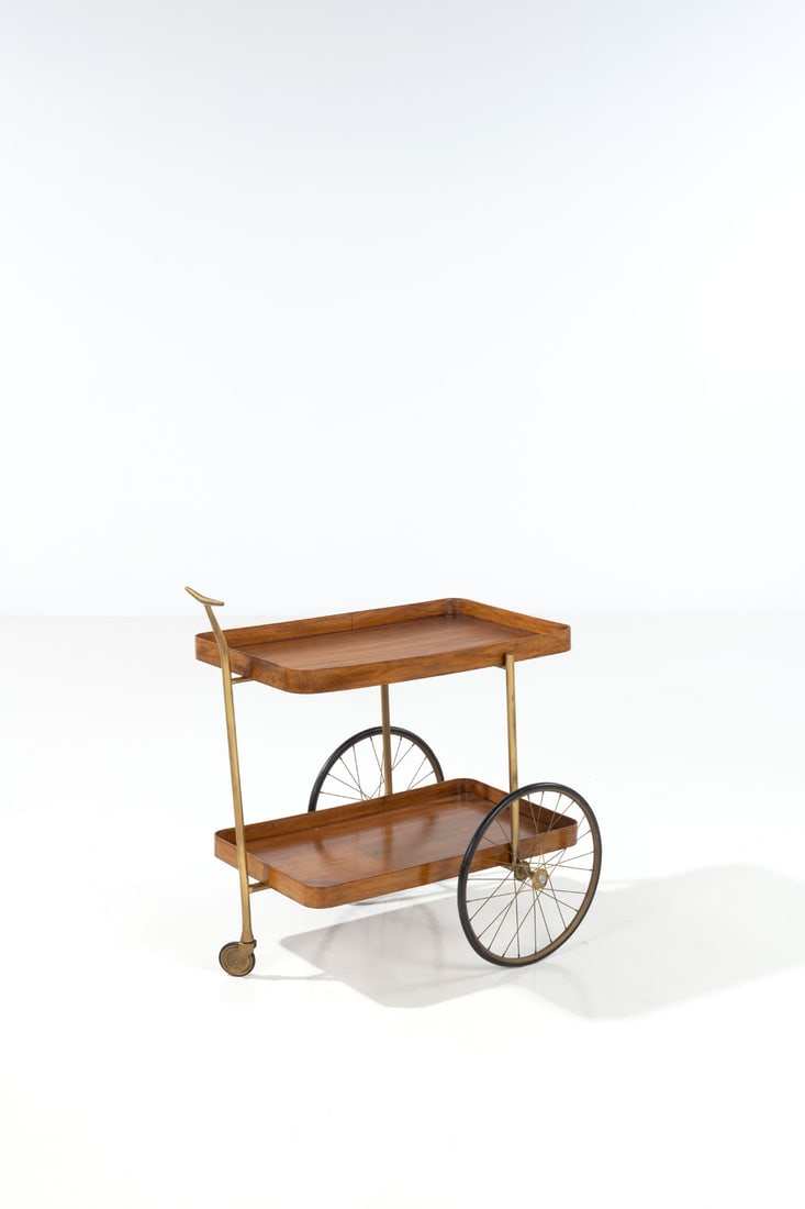 Angelo Ostuni (20th c.), attributed to Trolley: Angelo Ostuni (20th c.), attributed toTrolleyWalnut and brassModel created in 1960H 85 × L 82 × W 57 cm