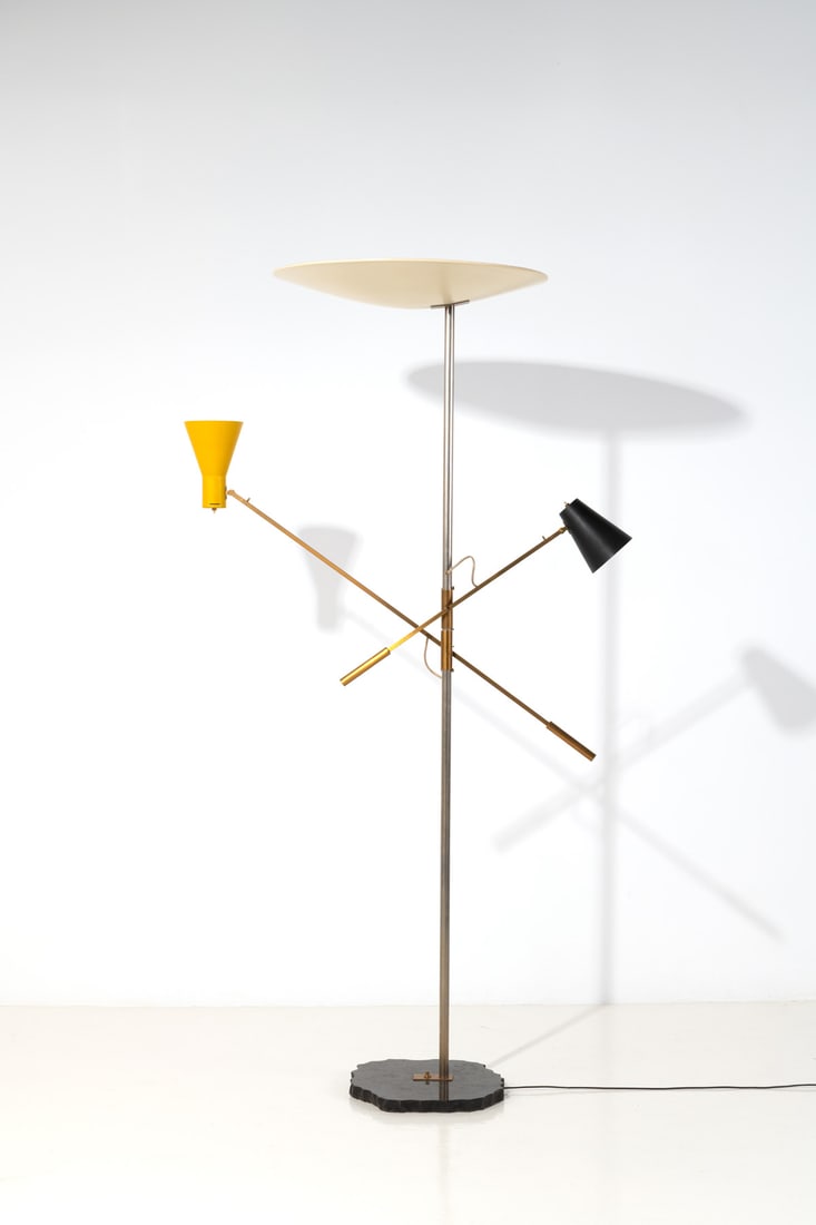 Gino Sarfatti (1912-1985) Floor lamp - Model 1050/2: Gino Sarfatti (1912-1985)Floor lamp - Model 1050/2Black marble, brass and lacquered metalEdited by ArteluceManufacturer’s monogram on the baseManufacturer’s label inside the
