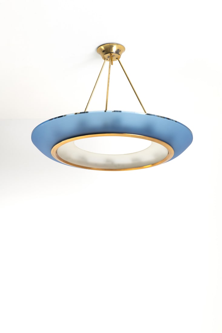 Max Ingrand (1908-1969) Suspension - Model 1881: Max Ingrand (1908-1969)Suspension - Model 1881Stained glass and brassEdited by Fontana ArteModel created circa 1960H 67 × Ø 91,5 cm