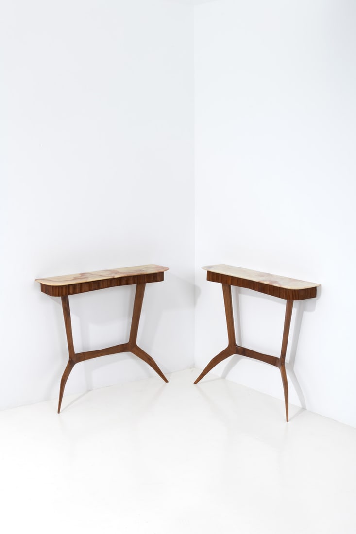 Pierluigi Giordani (1924-2011) Pair of consoles: Pierluigi Giordani (1924-2011)Pair of consolesStained walnut and onyxModel created in the 1950sH 87× L 91 × W 22,5 cm
