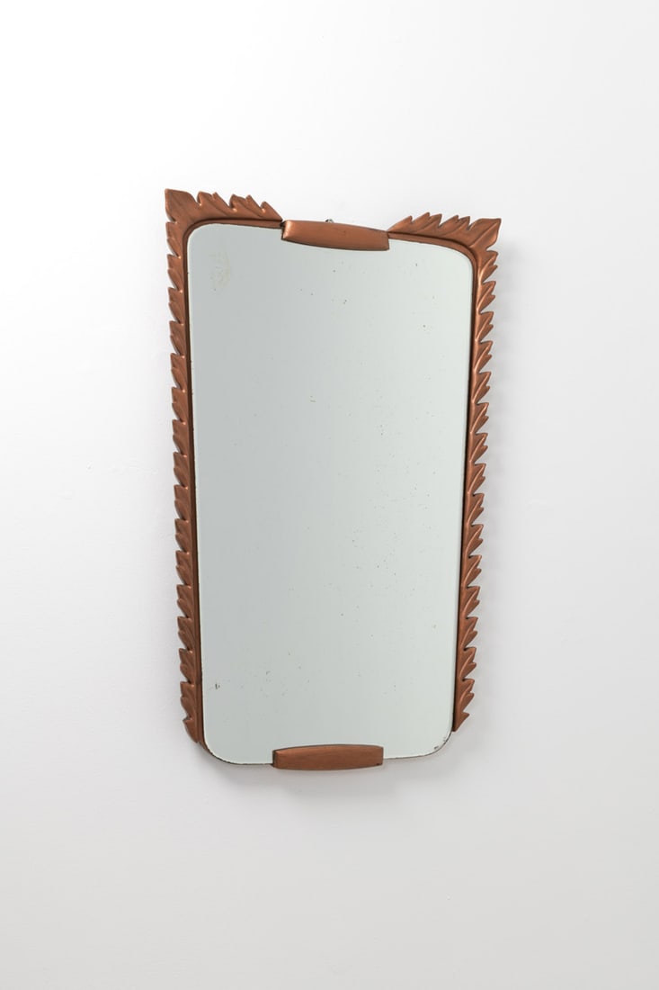 Osvaldo Borsani (1911-1985) Mirror: Osvaldo Borsani (1911-1985)MirrorLacquered walnut and mirrorEdited by Arredamento Borsani VaredoManufacturer’s plaqueModel created circa 1940H 80 × L 54 × W 4 cm