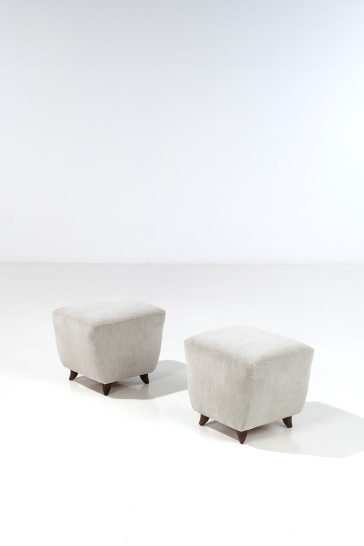 Guglielmo Ulrich (1904-1977) Pair of stools: Guglielmo Ulrich (1904-1977)Pair of stoolsStained wood and fabricModel created in the 1940sH 41 × L 48 × W 41 cm