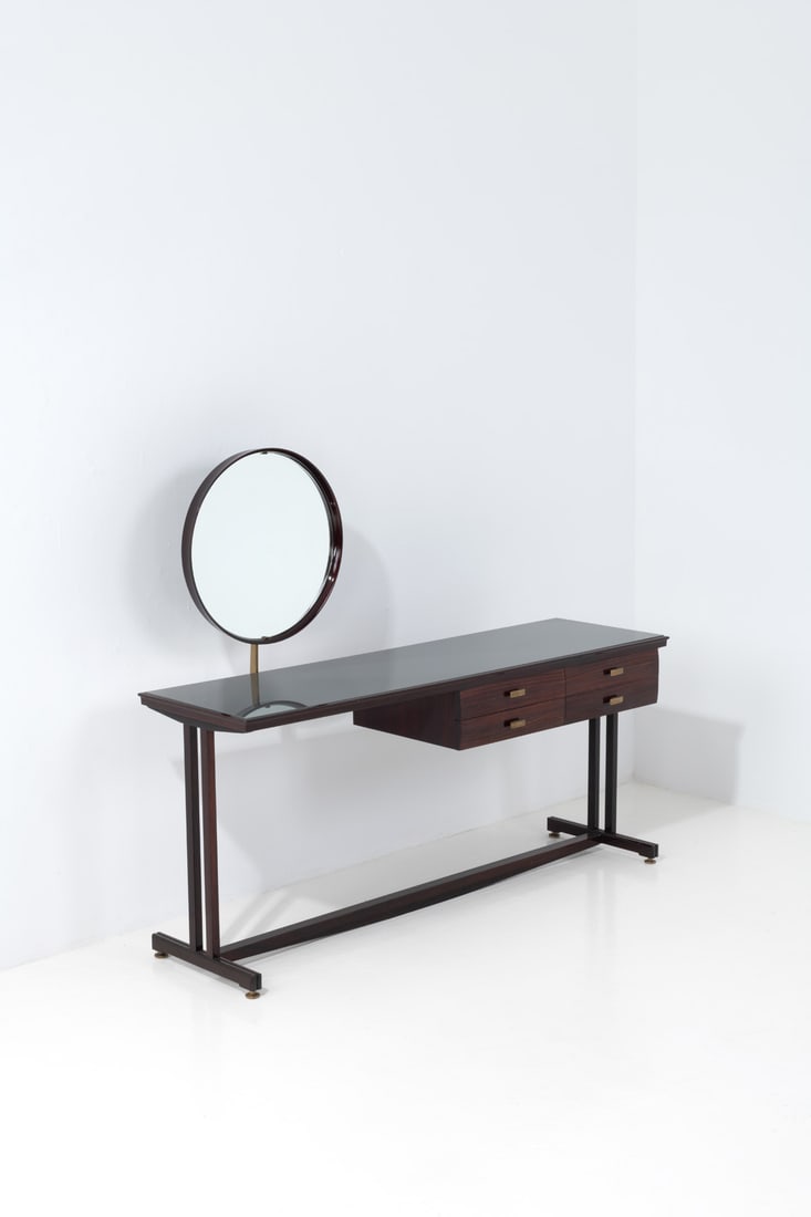 Silvio Cavatorta (1899-1957) Dressing table: Silvio Cavatorta (1899-1957)Dressing tableLacquered walnut veneer, stained glass, mirror andbrassModel created in 1958H 125 × L 151 × W 46 cm